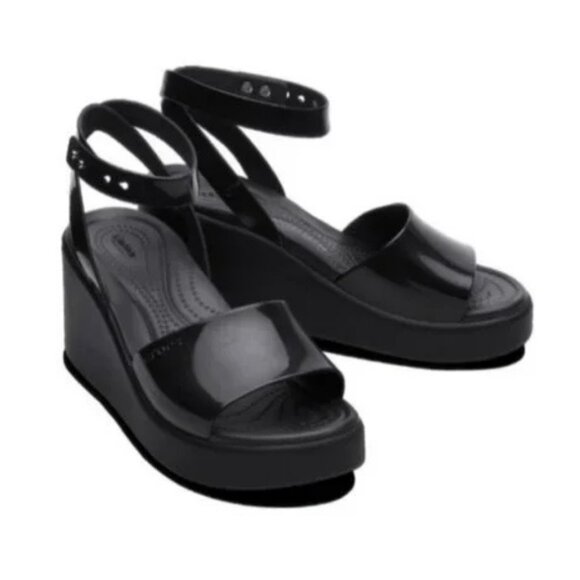 Crocs Brooklyn Ankle Strap Wedge Sandals – Black – Women’s Size 8 – New Without - Picture 1 of 9